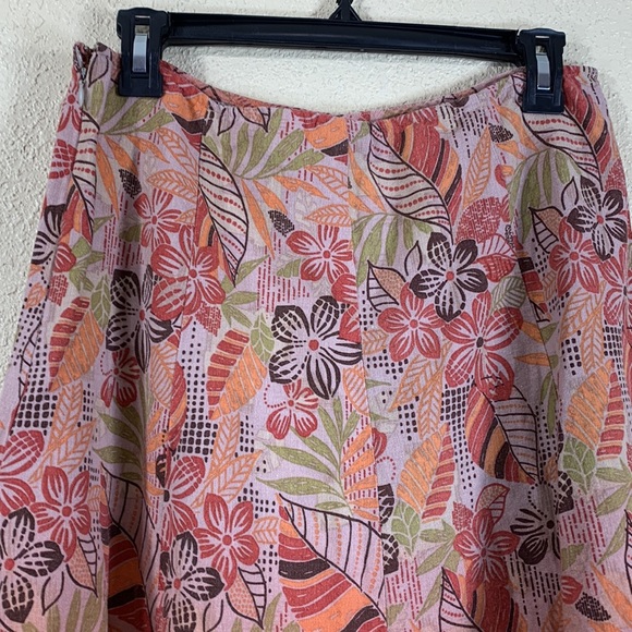 Axcess Liz Claiborne Skirt Floral Tan Orange Brown size 10 Viscose/Linen Blend - Picture 9 of 14